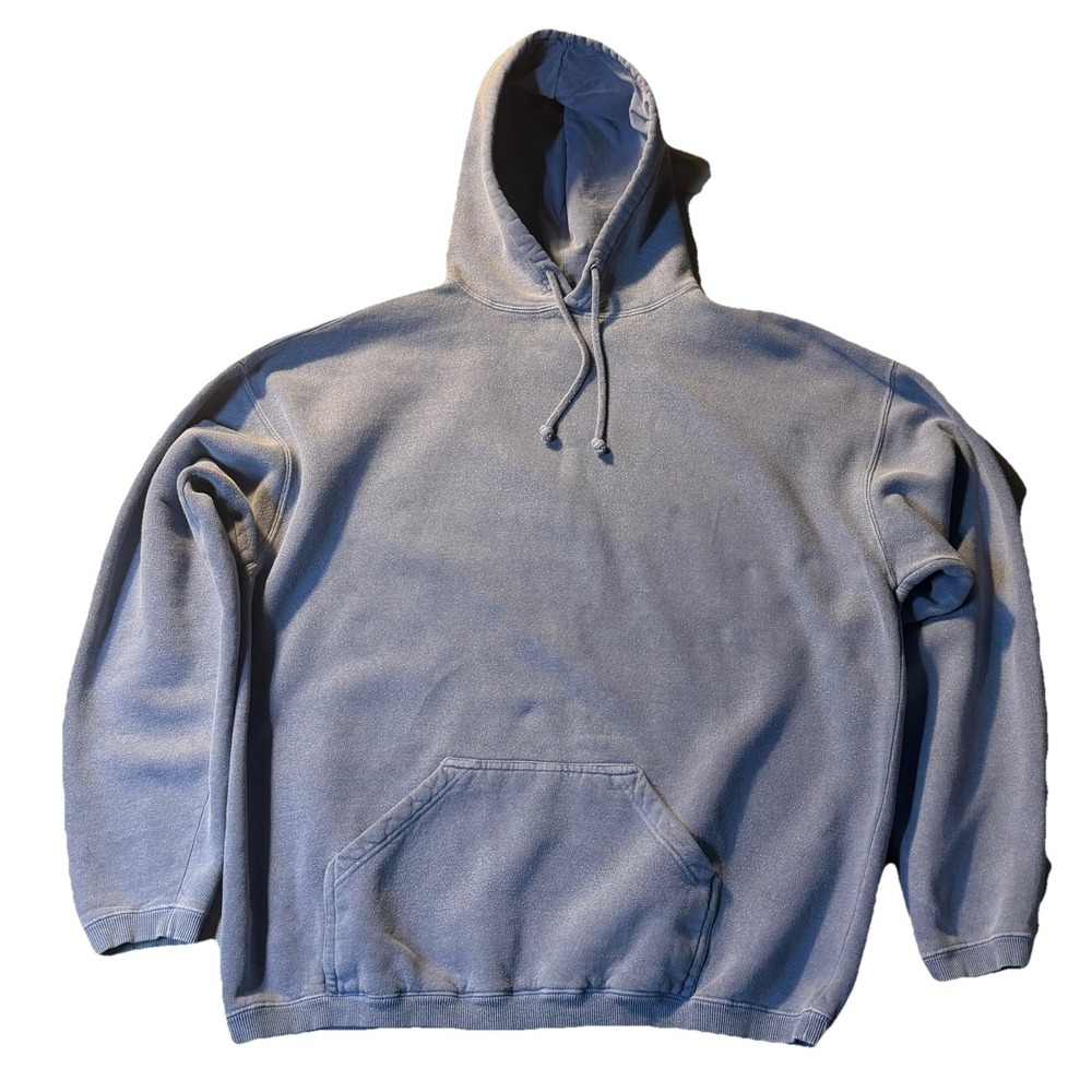 Vintage Pigment Hoodie XL Faded Blue Blank Heavyweight Made in Russia 90s